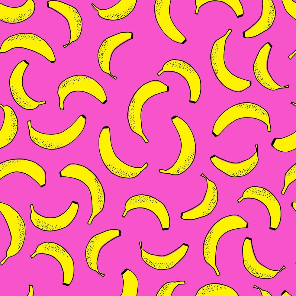 Many scattered bananas. Vector seamless pattern. Hand drawn fruits.
