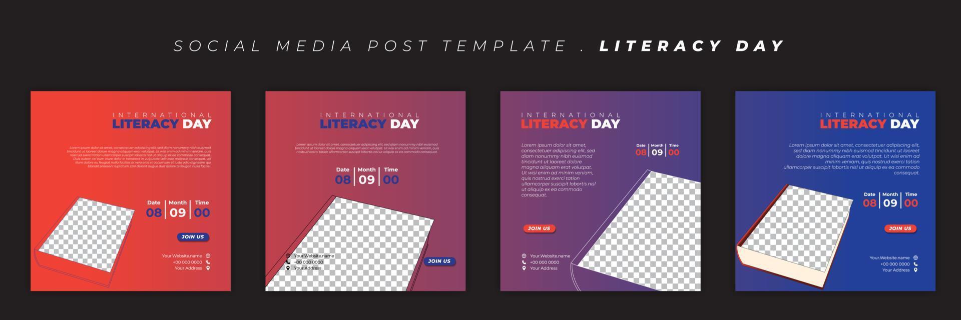Set of Social media post template. International Literacy day template design. vector