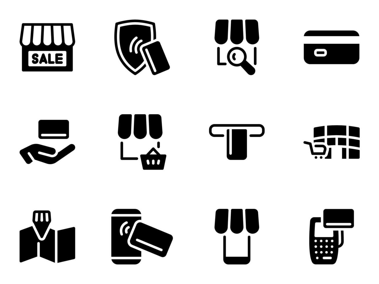 Set of black vector icons, isolated against white background. Flat illustration on a theme credit card payment