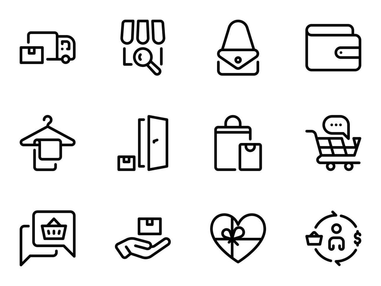 conjunto de iconos de vector negro, aislado sobre fondo blanco. ilustración plana sobre una entrega temática a la puerta