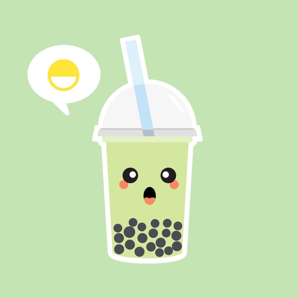 Cute Boba bubble milk tea with tapioca. Pearl milk tea, black delicious pearls is Taiwanese famous. Popular drink. Vector illustration sketch. Character Cartoon. Cute Sticker. Kawaii cartoon Emoji.
