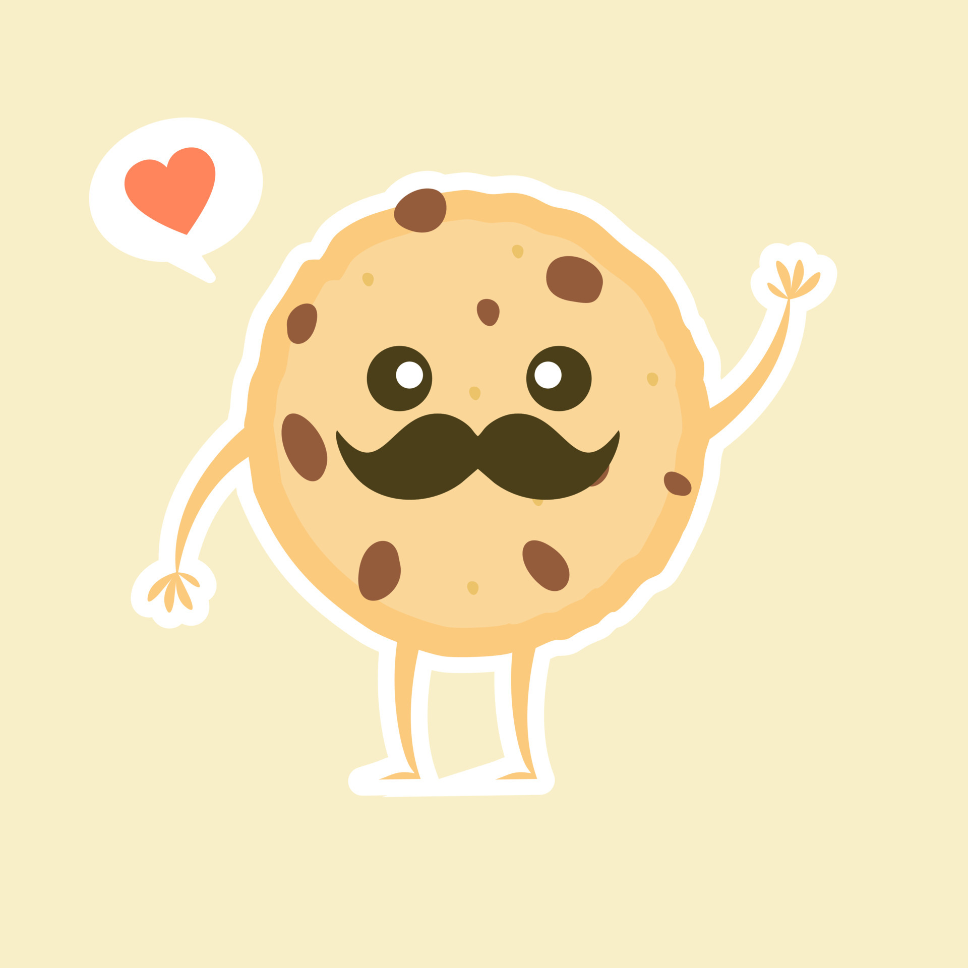 Cute cartoon chocolate chip cookie character with funny face. Cute