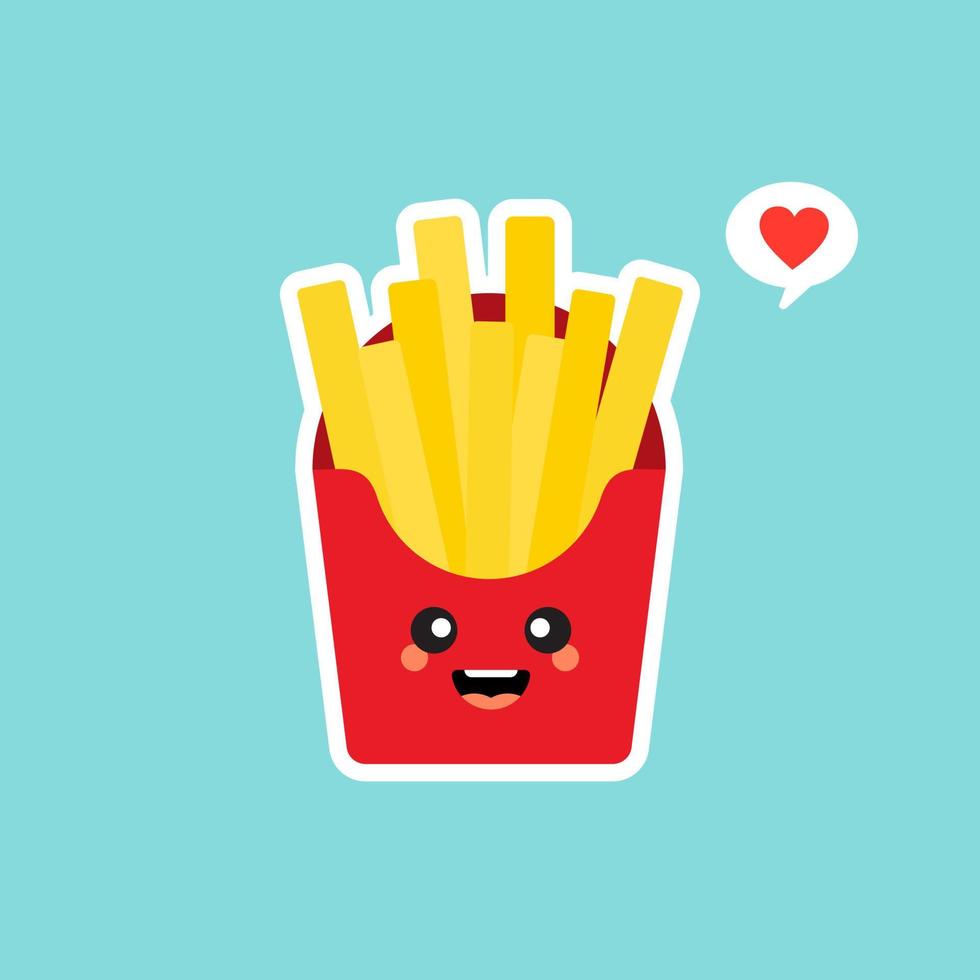 Funny cartoon french fries on paper cup for fast food or cafe menu themes design. Isolated on color background vector