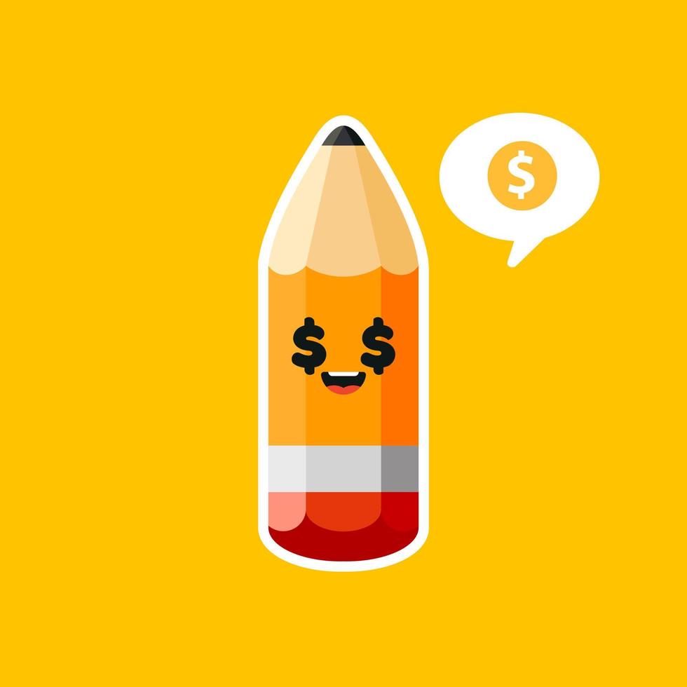 Cute and funny pencil character cartoon. vector illustration.