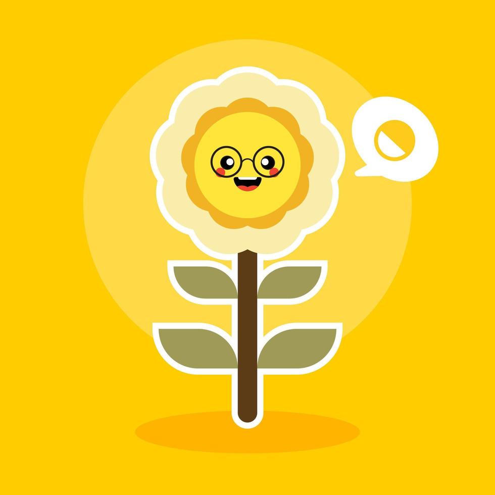 happy sunflower character mascot flat design vector illustration