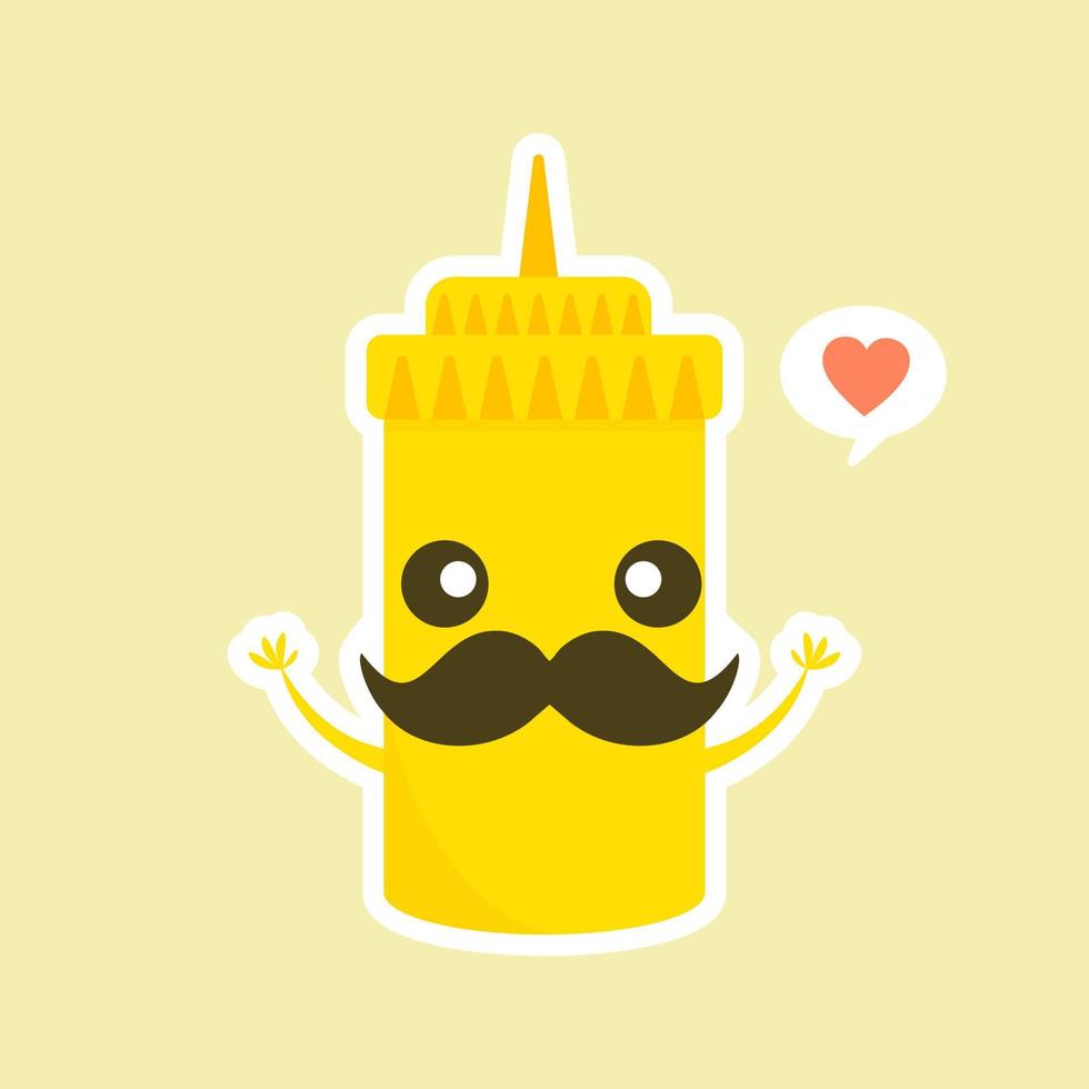 Cute Mustard Yellow Sauce Bottle Vector Illustration Cartoon Smile