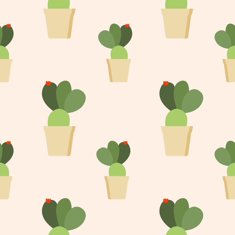 Seamless cactus pattern, succulent potted on soft color background. For fabric, packaging, box, cardboard, packaging paper. Cartoon style vector. Cacti flat design on pastel colors vector
