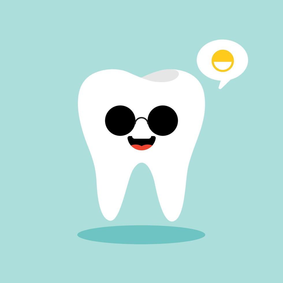 tooth character in flat style vector illustration. White teeth and flat dental icons. Cute vector characters. Illustration for children dentistry about toothache and treatment.