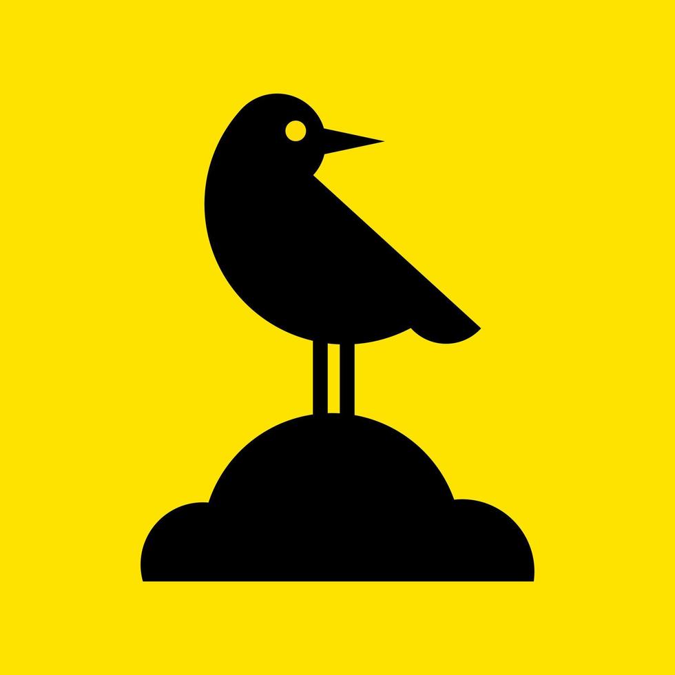 Black bird icon. Vector illustration. Black bird icon isolated on yellow background. Vector illustration