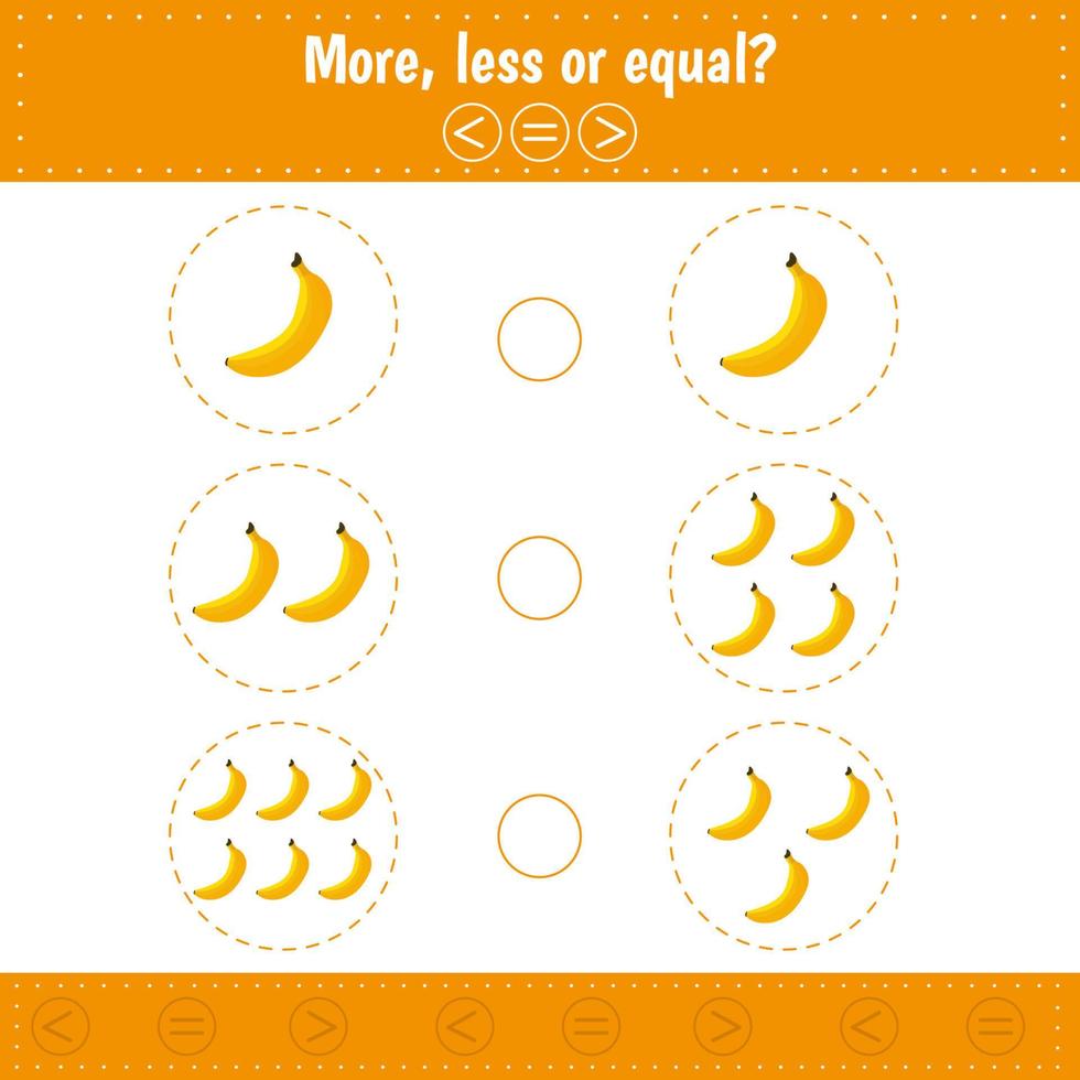 More, less or equal. Mathematical game for kids education vector