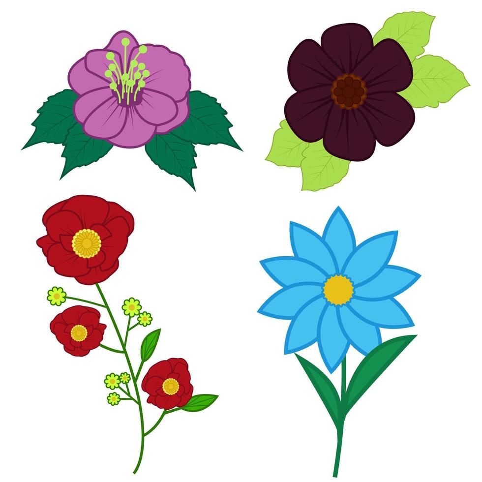 establecer varias ilustraciones de flores vector