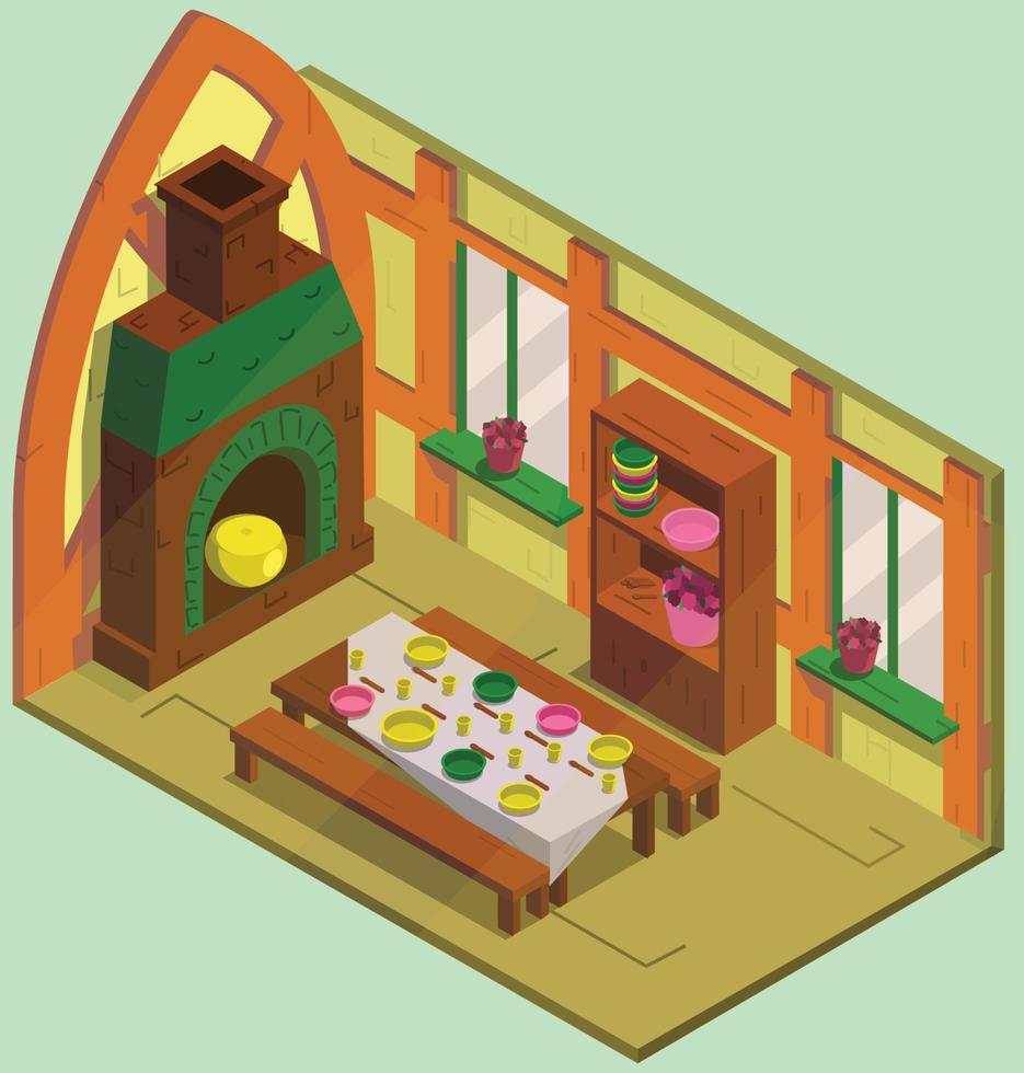 Fairy tale house for gnomes in isometry. Vector illustration