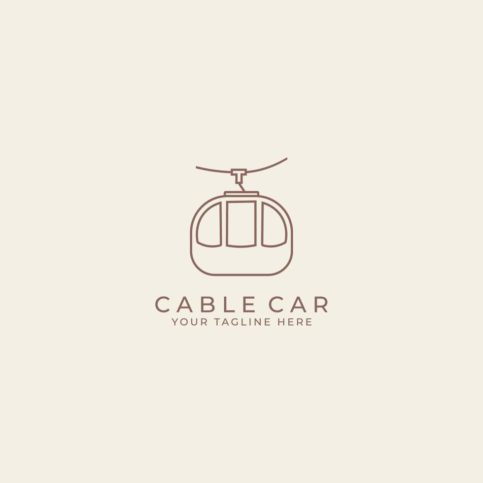 Cable car logo in mountains . Cableway cabins lifting over winter background. Ski resort landscape with ropeway, funiculars, snow and Alps. Alpine ropeway vector