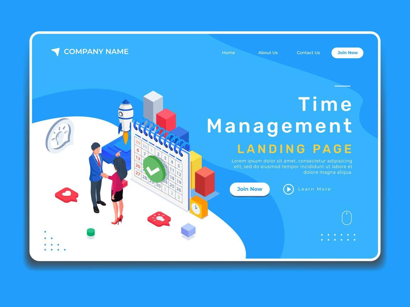 Time management isometric landing page vector