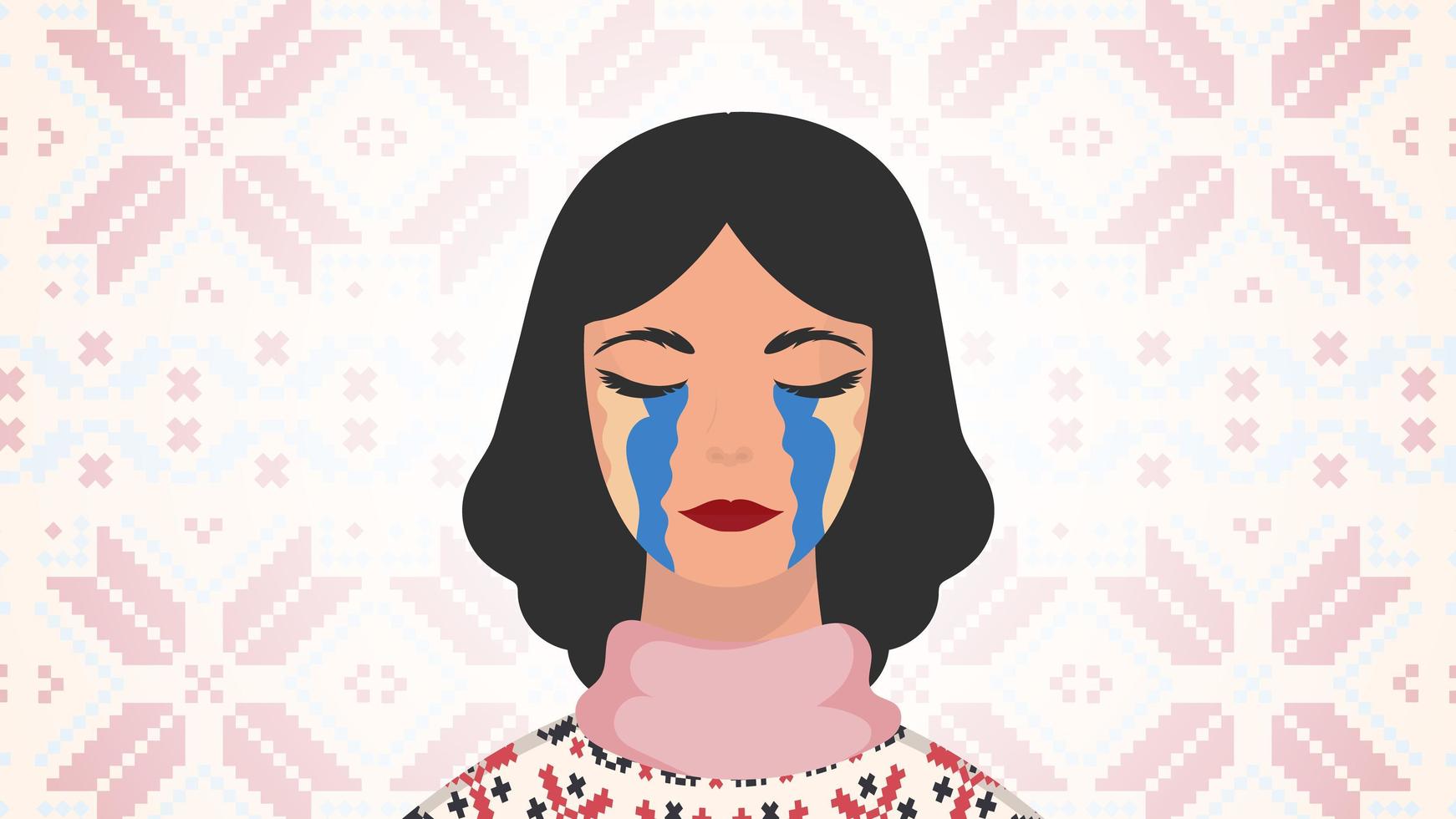 A woman cries in the colors of the Ukrainian flag. Save Ukraine. Vector. vector