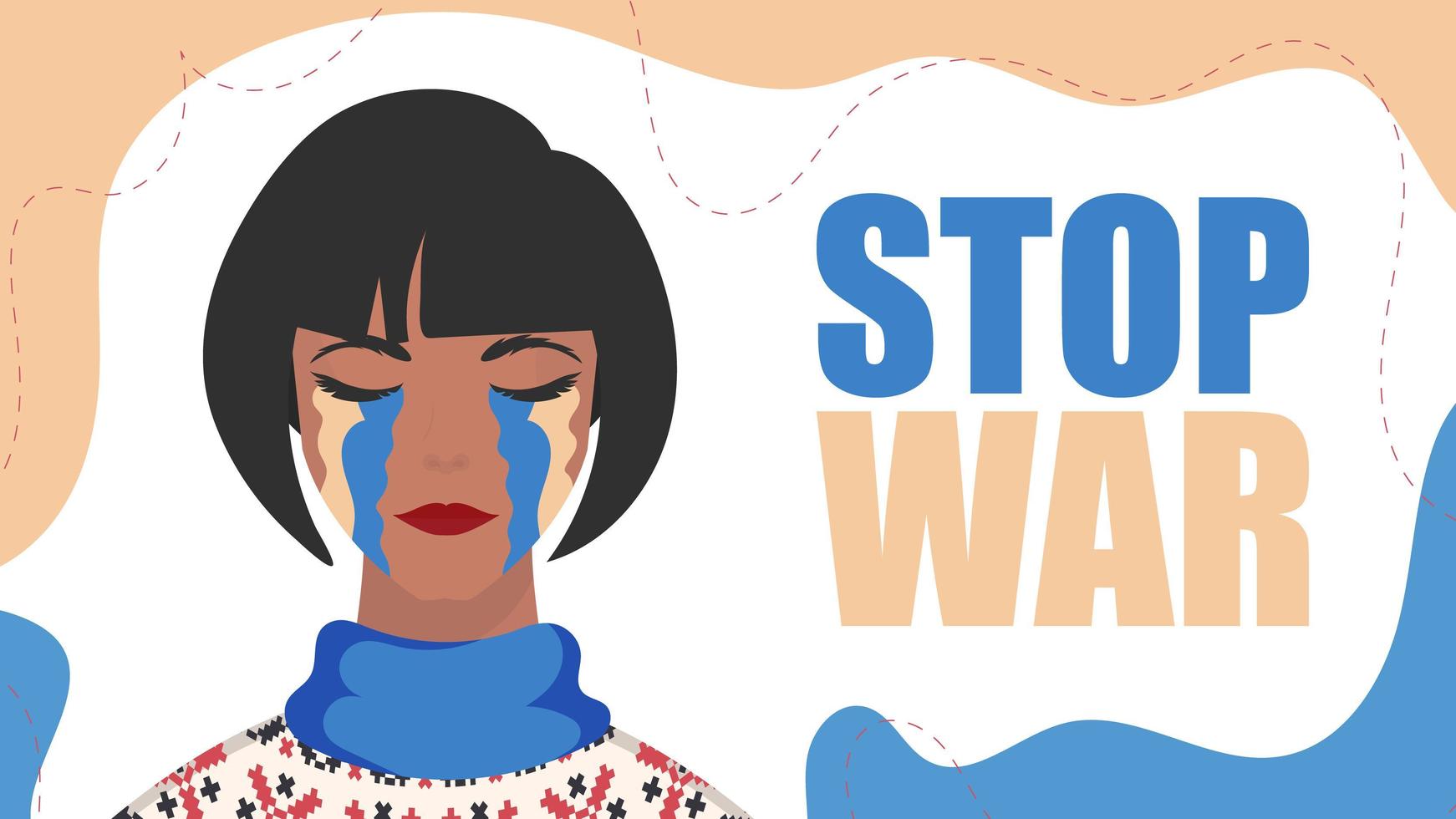 Stop war. The girl cries with the color of the Ukrainian flag. Vector. vector