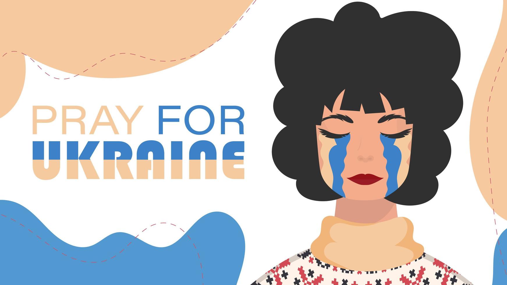 Pray for Ukraine. A woman cries in the colors of the Ukrainian flag. Vector. vector