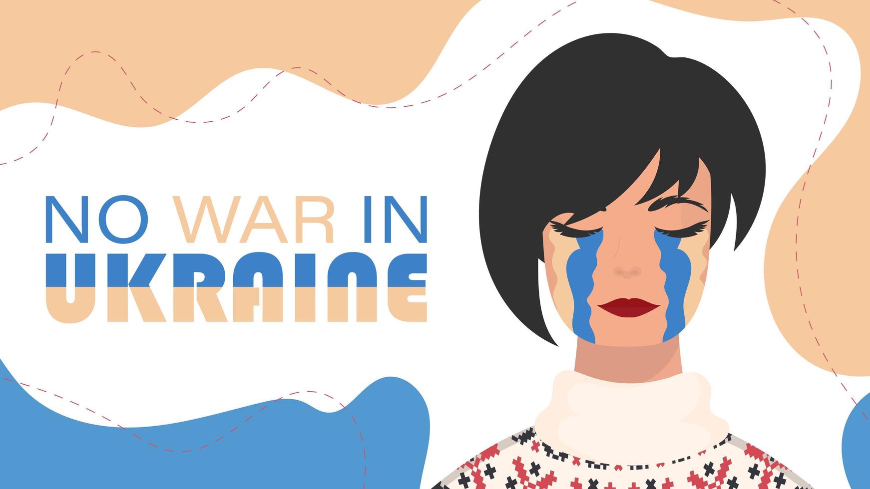 No war in Ukraine. The girl cries with the color of the Ukrainian flag. Vector. vector