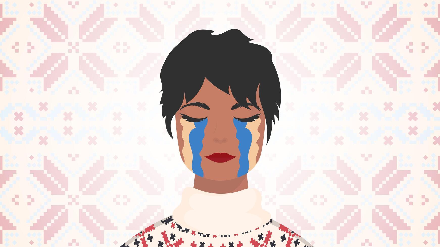 The girl sheds tears with the color of the Ukrainian flag. Pray for peace in Ukraine. Vector. vector
