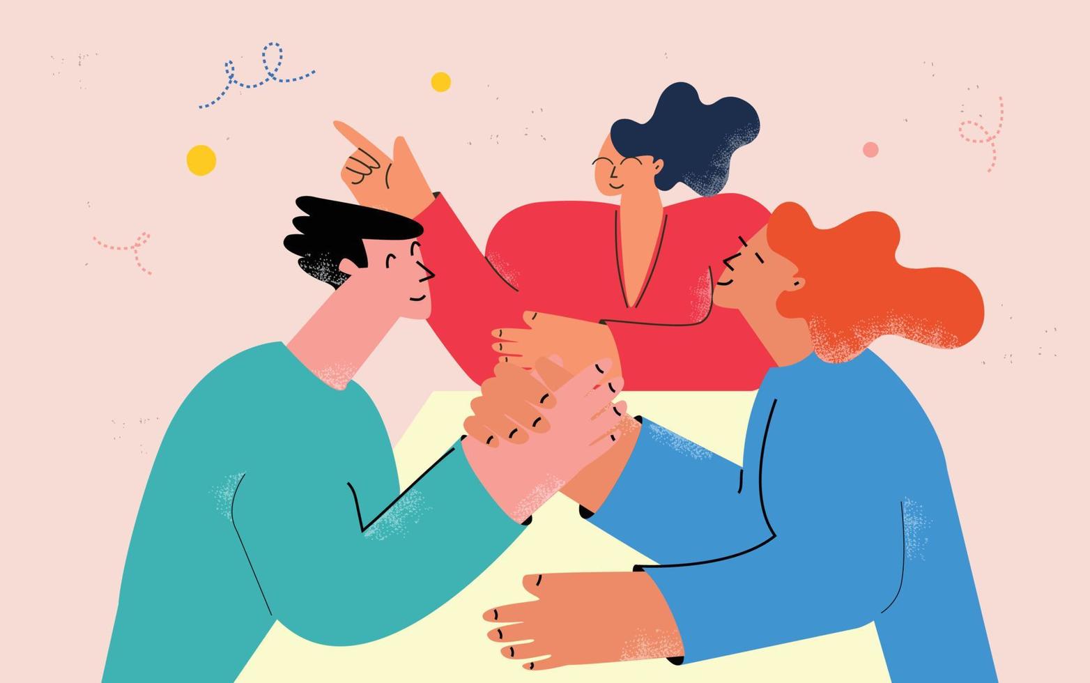 Online meeting, online agreement, digital workers connecting, cooperation, teamwork, partnership concept vector illustration. People from laptop screens shaking hands, team building concept