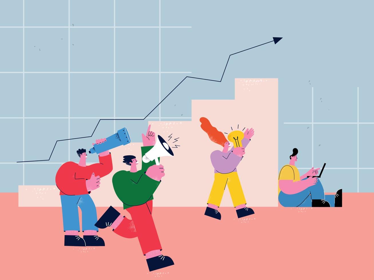 Climbing business ladder, career growth, marketing agency, teamwork, company employees working together, business strategy, promotion, leadership flat vector illustration