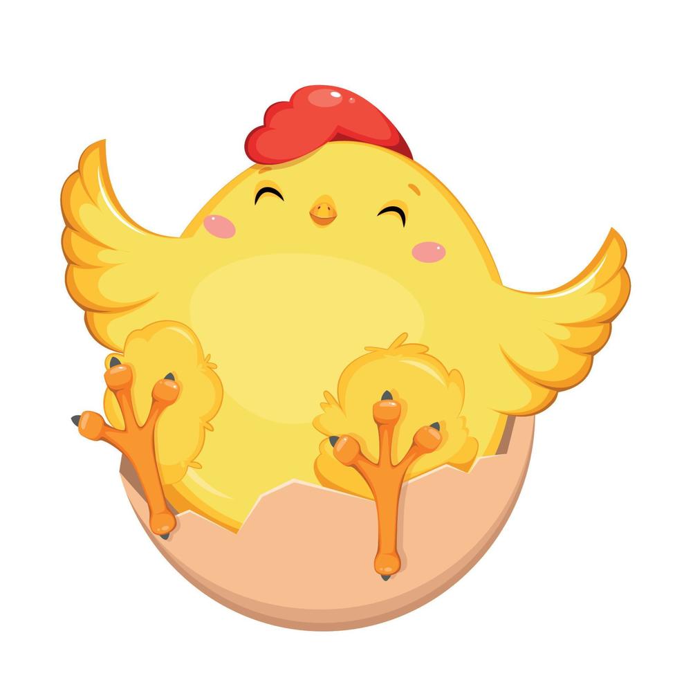 pollito sentado en cáscara de huevo. Felices Pascuas vector