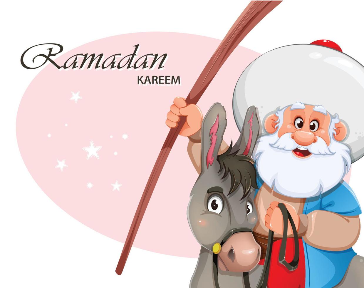 Ramadan Kareem. Nasreddin Hodja sitting on donkey vector