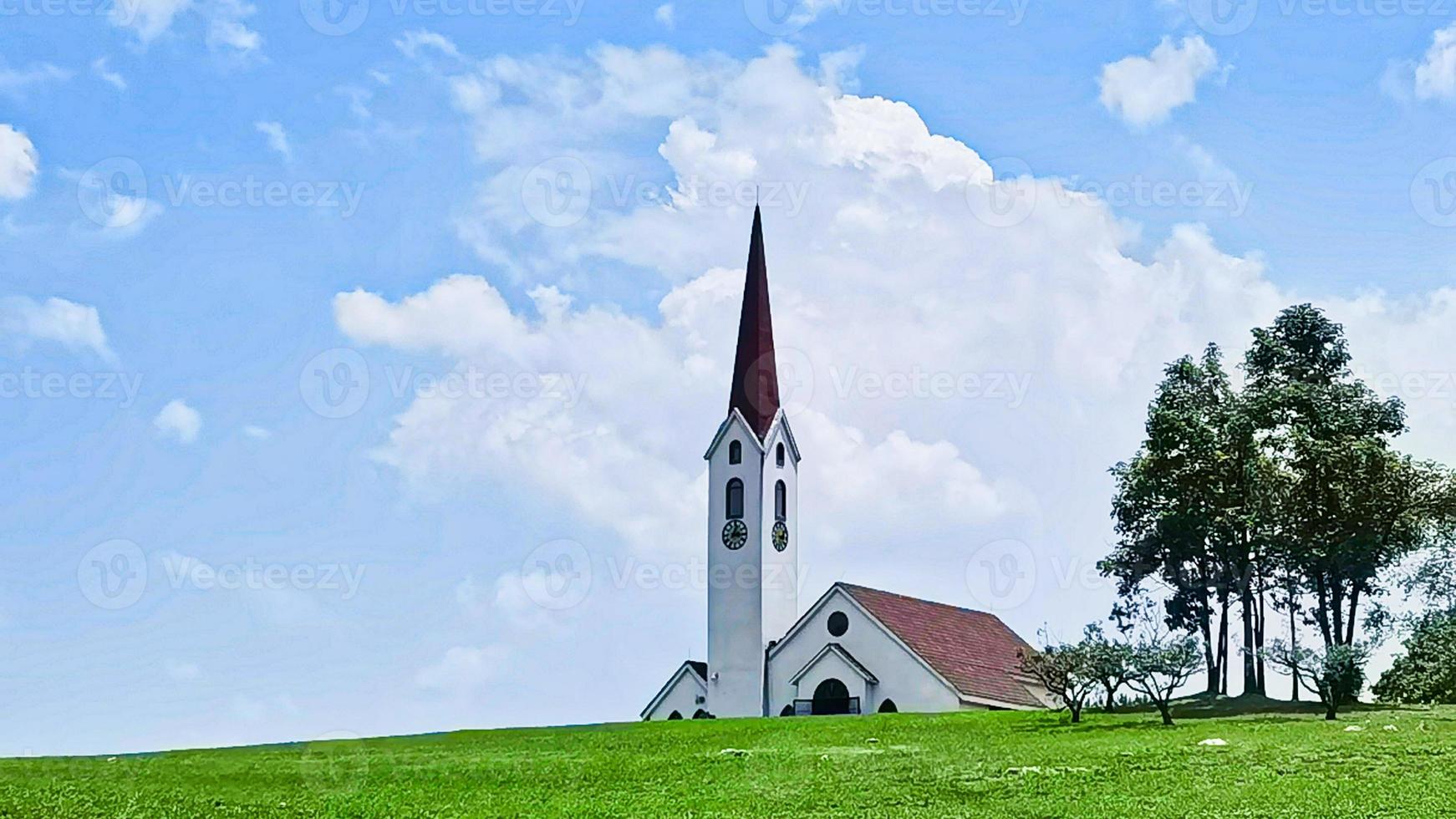 Church, tree, blue sky photo