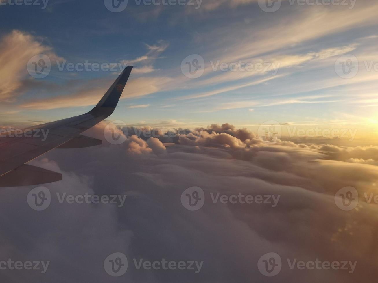 Airplane, cloud view, sunset photo