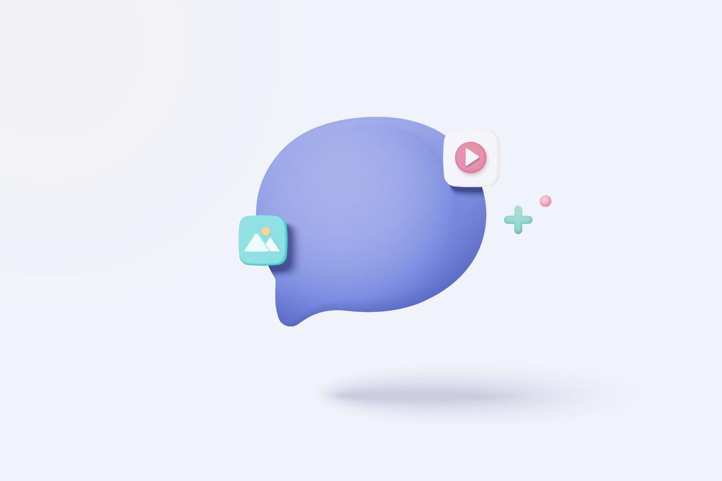 3D vector social media with video and photo gallery platform, online social communication applications concept, emoji, webpage, search icons, chat with write background. Image 3d render vector