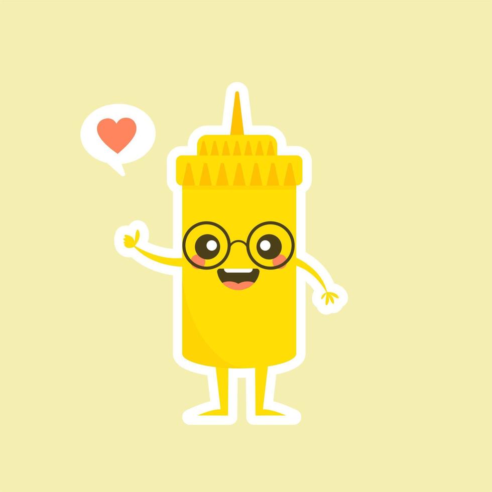 Cute Mustard Yellow Sauce Bottle Vector Illustration Cartoon Smile
