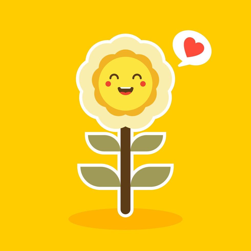 happy sunflower character mascot flat design vector illustration