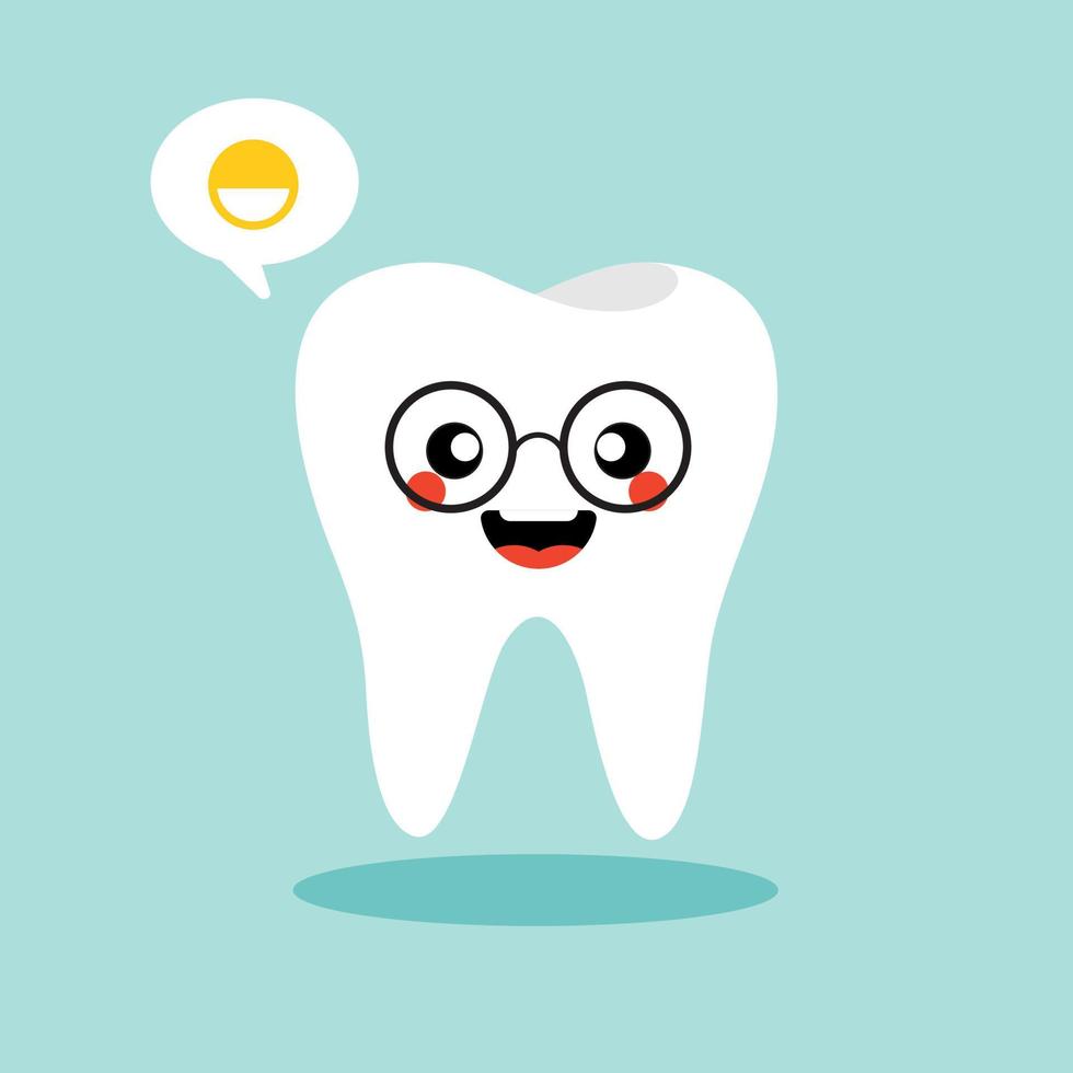 carácter de diente en la ilustración de vector de estilo plano. dientes blancos e iconos dentales planos. lindos personajes vectoriales. ilustración para odontología infantil sobre dolor de muelas y tratamiento.