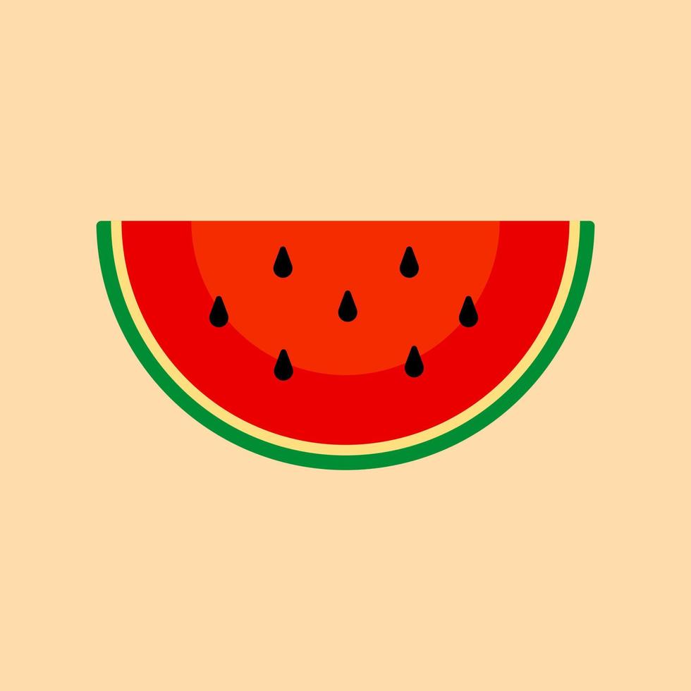 Watermelon flat design vector illustration. Slice cut half seeds. Green Red round fruit berry flesh peel. Healthy food. Sweet water melon. Tropical fruits. color background.