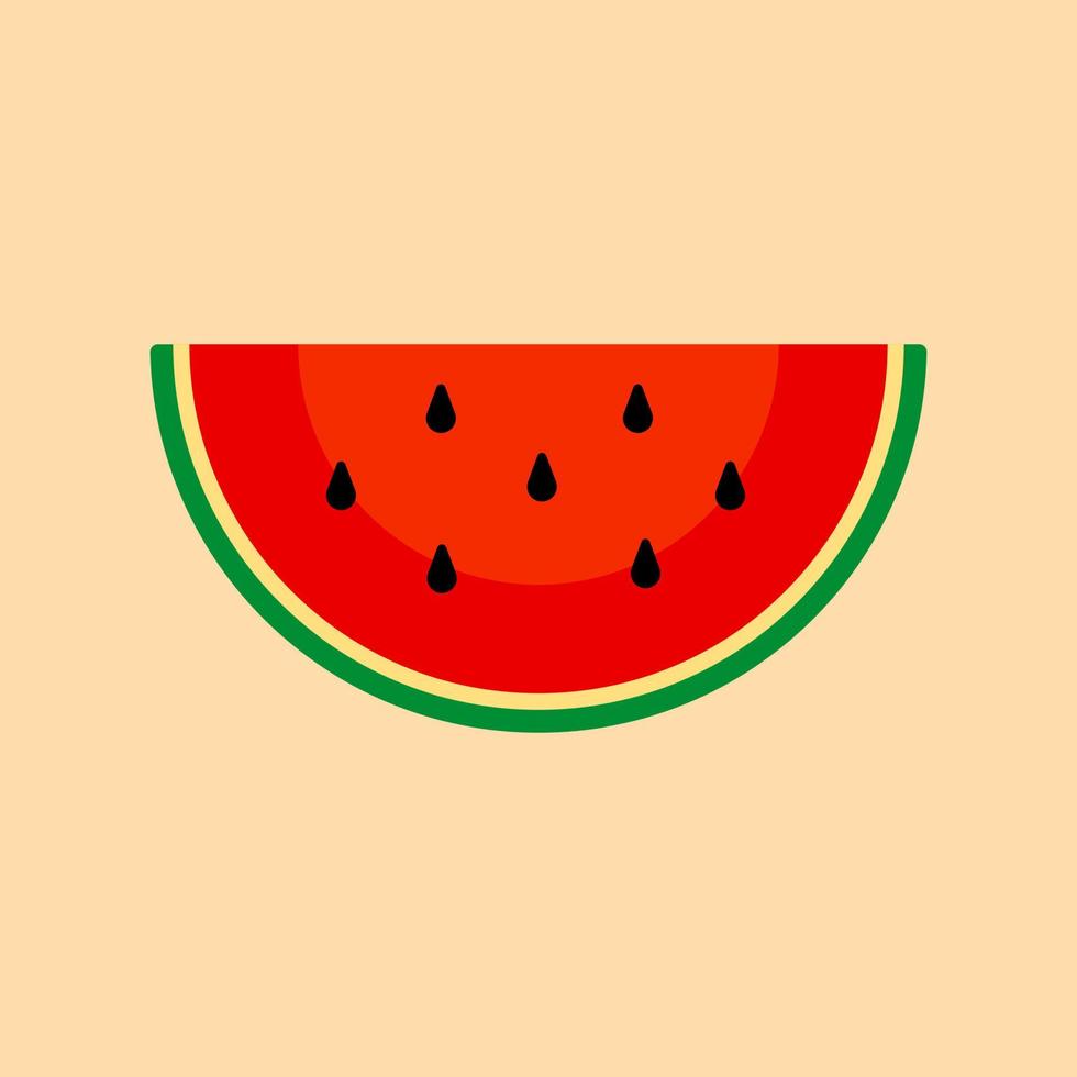 Ilustración de vector de diseño plano de sandía. rebanada cortada mitad semillas. cáscara de pulpa de baya de fruta redonda roja verde. comida sana. melón de agua dulce. frutas tropicales. fondo de color