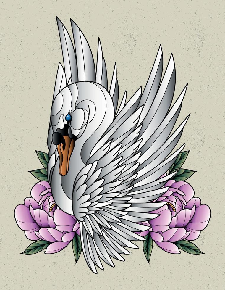 swan with peonies vector