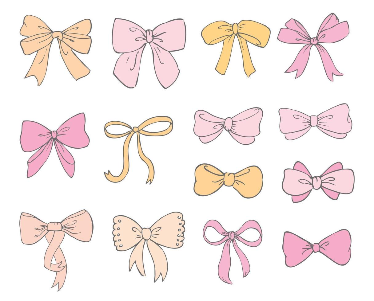 Collection of hand drawn vector bows and ribbons