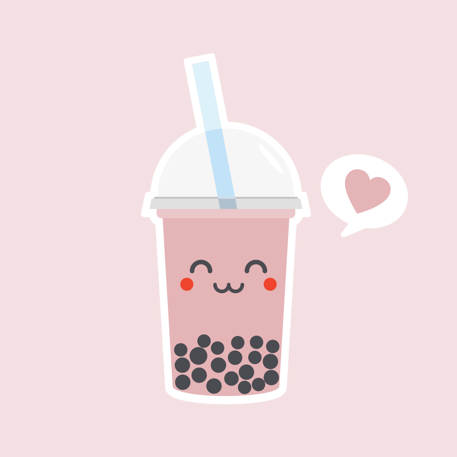 Cute Boba bubble milk tea with tapioca. Pearl milk tea, black ...