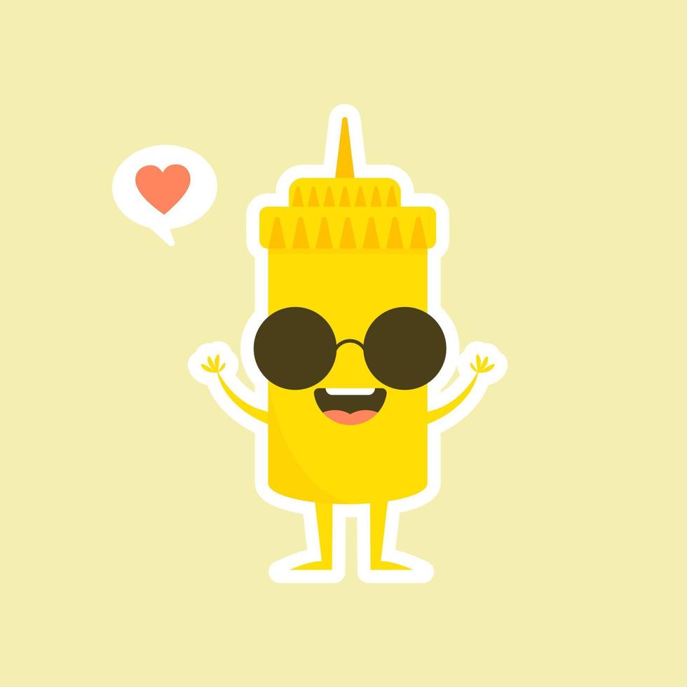 Cute Mustard Yellow Sauce Bottle Vector Illustration Cartoon Smile