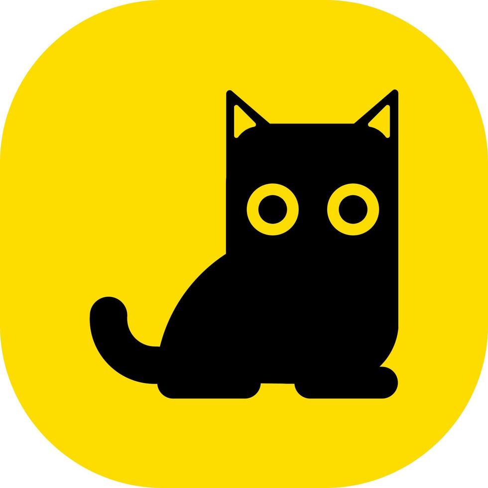 Black cat icon flat style. Isolated on yellow background. Vector illustration