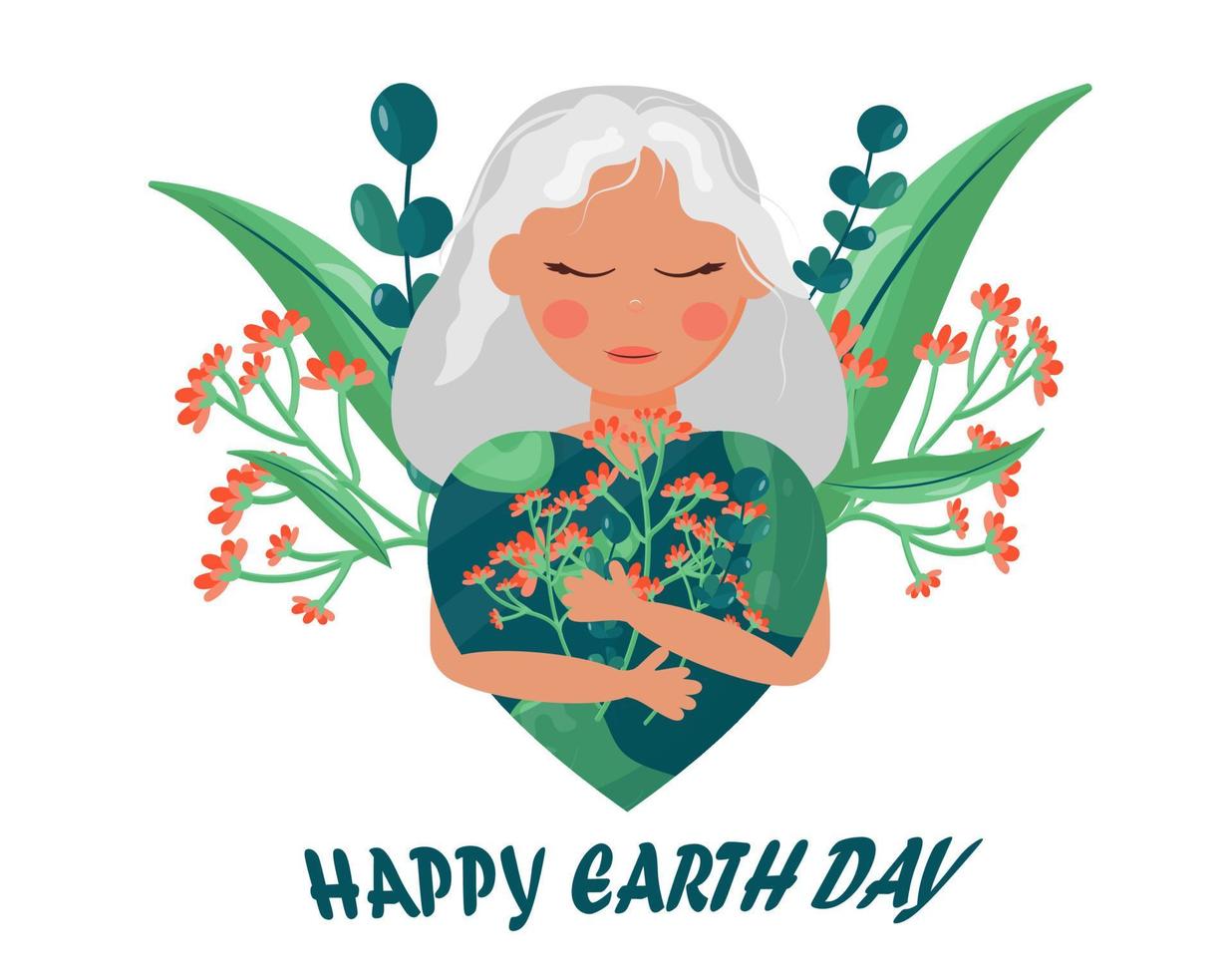 Earth Day is April 22. Banner girl embraces the globe. International Mother Earth Day. Environmental protection. Vector illustration in cartoon style.For printing stickers, posters, postcards.