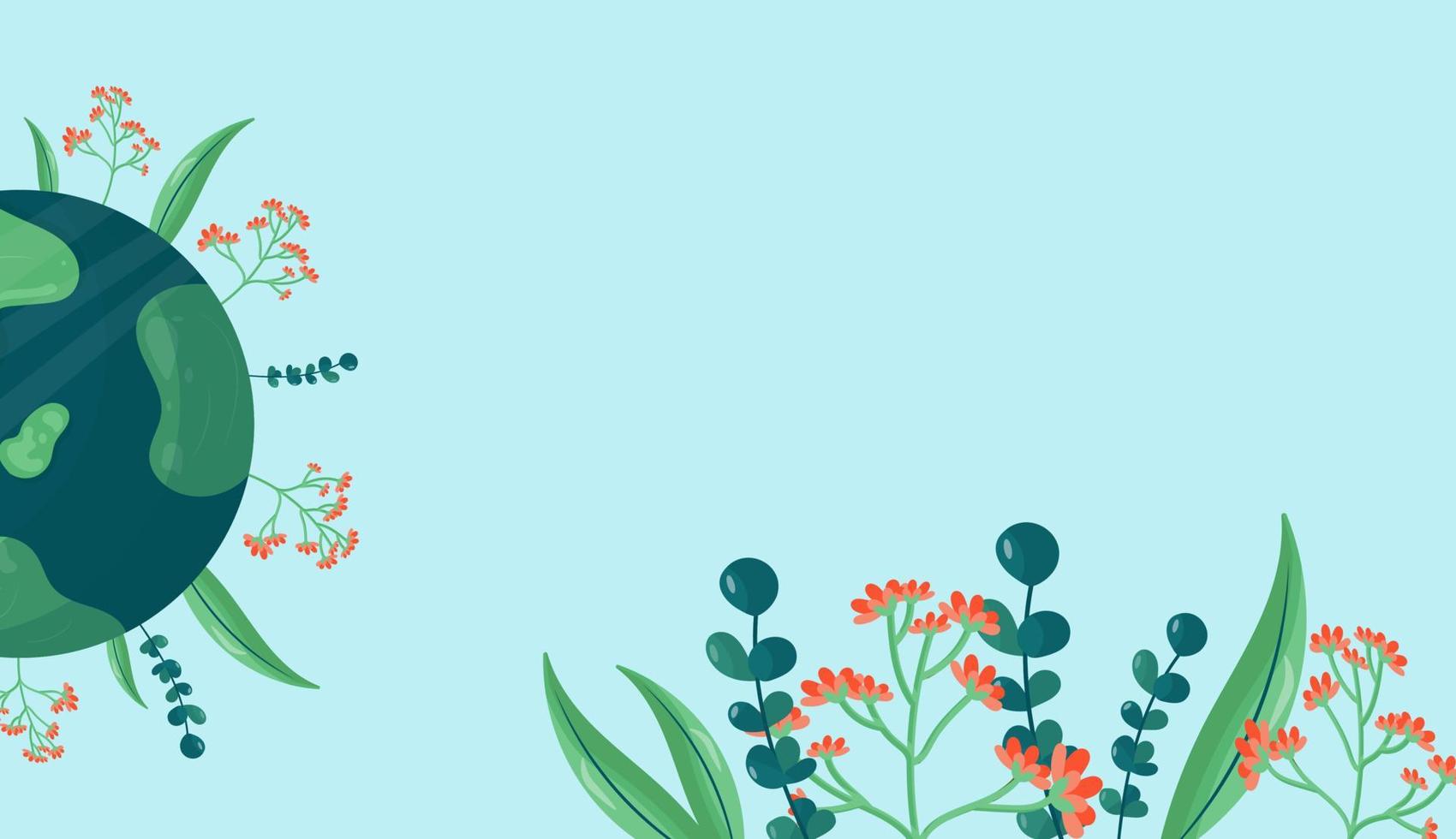 el día de la tierra es el 22 de abril. banner día internacional de la madre tierra. protección del medio ambiente. ilustración vectorial en estilo de dibujos animados del globo, flores, hojas. para imprimir pegatinas, carteles, postales. vector