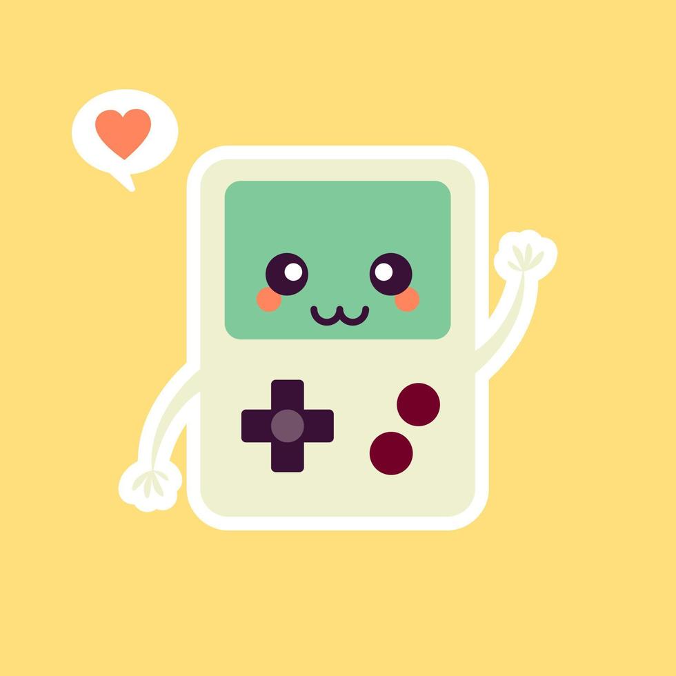 Portable Video game. Cute Game Console Vector Illustration. Gaming Mascot Logo. Character. Old Game Retro. Flat Cartoon Style Suitable for Web Landing Page, Banner, Sticker, Card, Background