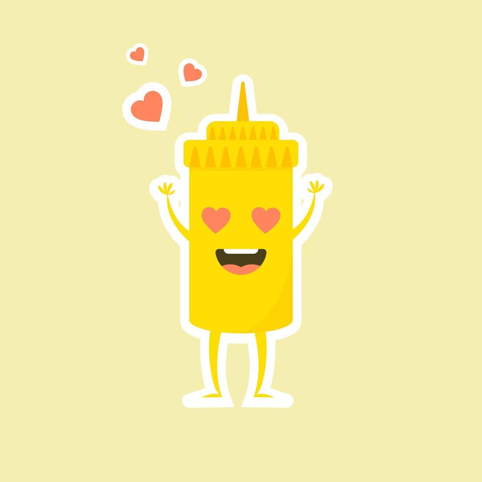 Cute Mustard Yellow Sauce Bottle Vector Illustration Cartoon Smile