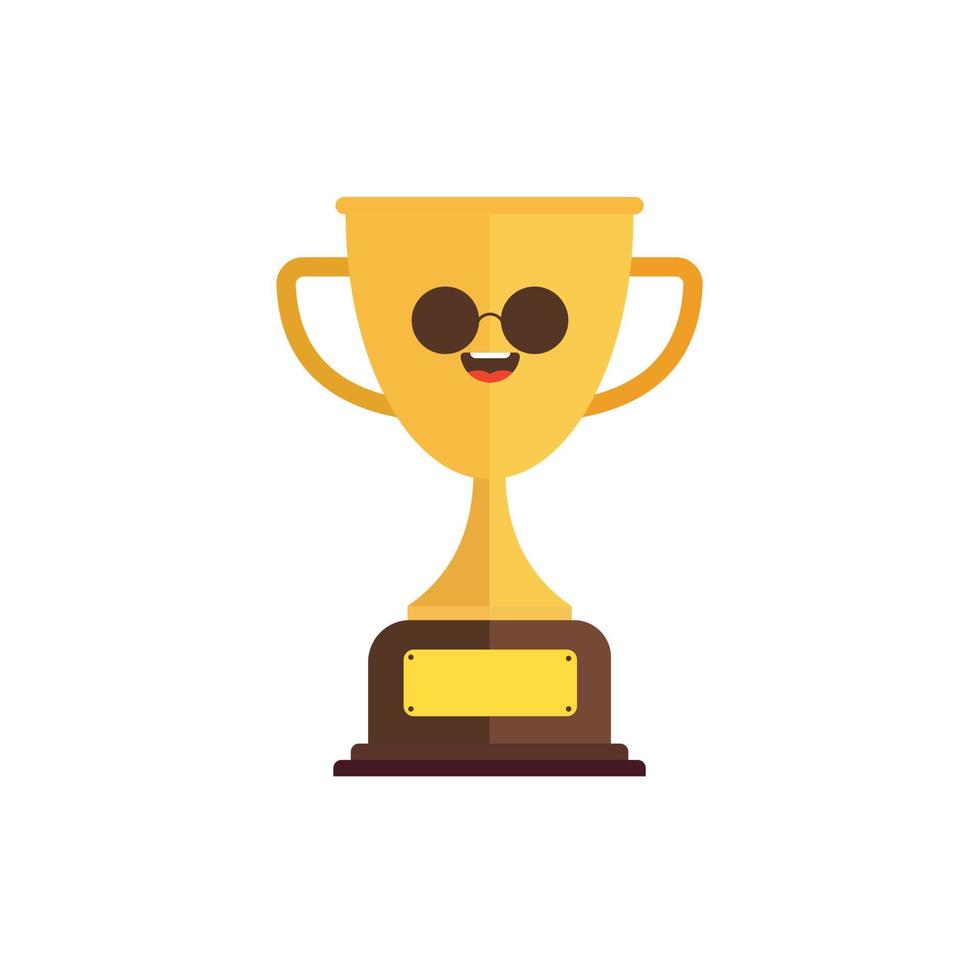 Kawaii and Cute Gold Trophy Vector Icon Illustration. Golden Goblet With Kawaii Face Sport Icon Concept White Isolated. Flat Cartoon Style Suitable for Web Landing Page, Banner, Sticker, Background