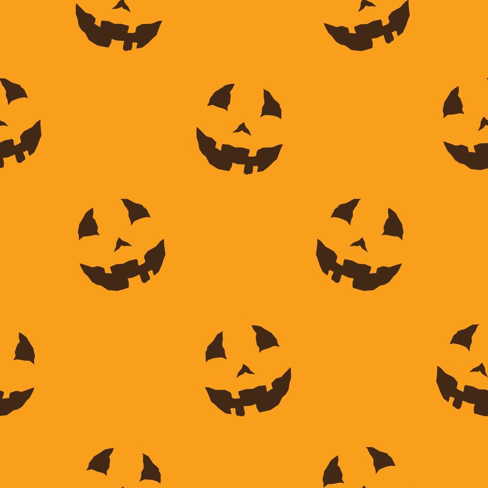 Halloween seamless pattern. Vector seamless pattern with lit Jack-O-Lantern faces on a orange background.