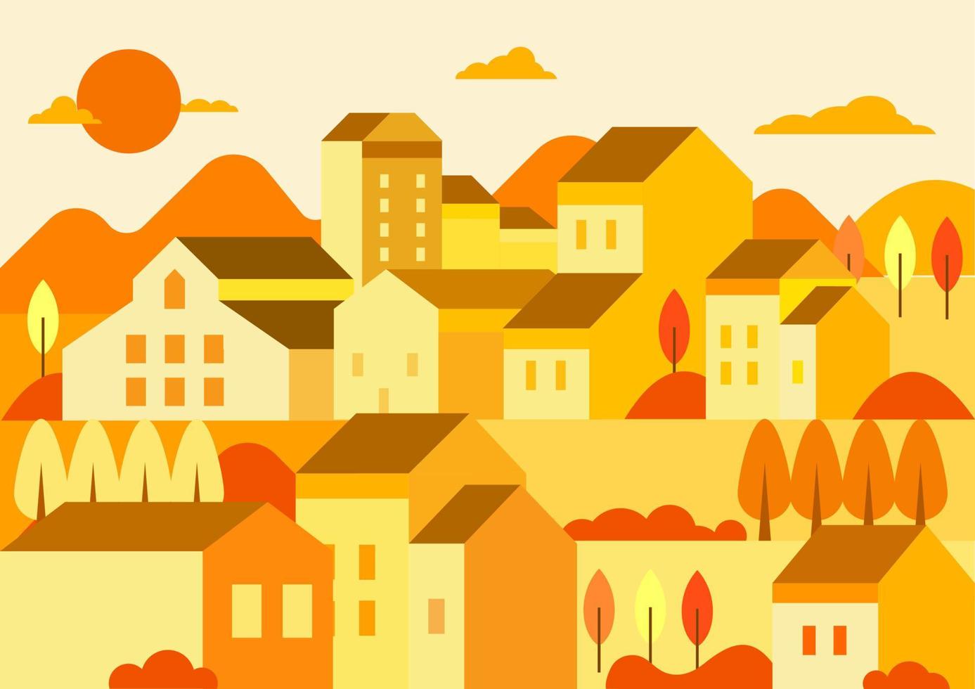 ilustración de una ciudad por la tarde. Ilustración de vector de diseño plano de paisaje urbano. estilo de dibujos animados de ilustración urbana