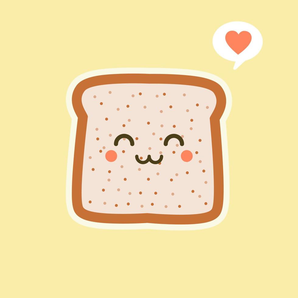 vector funny cartoon cute sliced bread character isolated on color background. Bakery label mascot. Vector flat cartoon character illustration icon. Toast,good morning card, breakfast concept