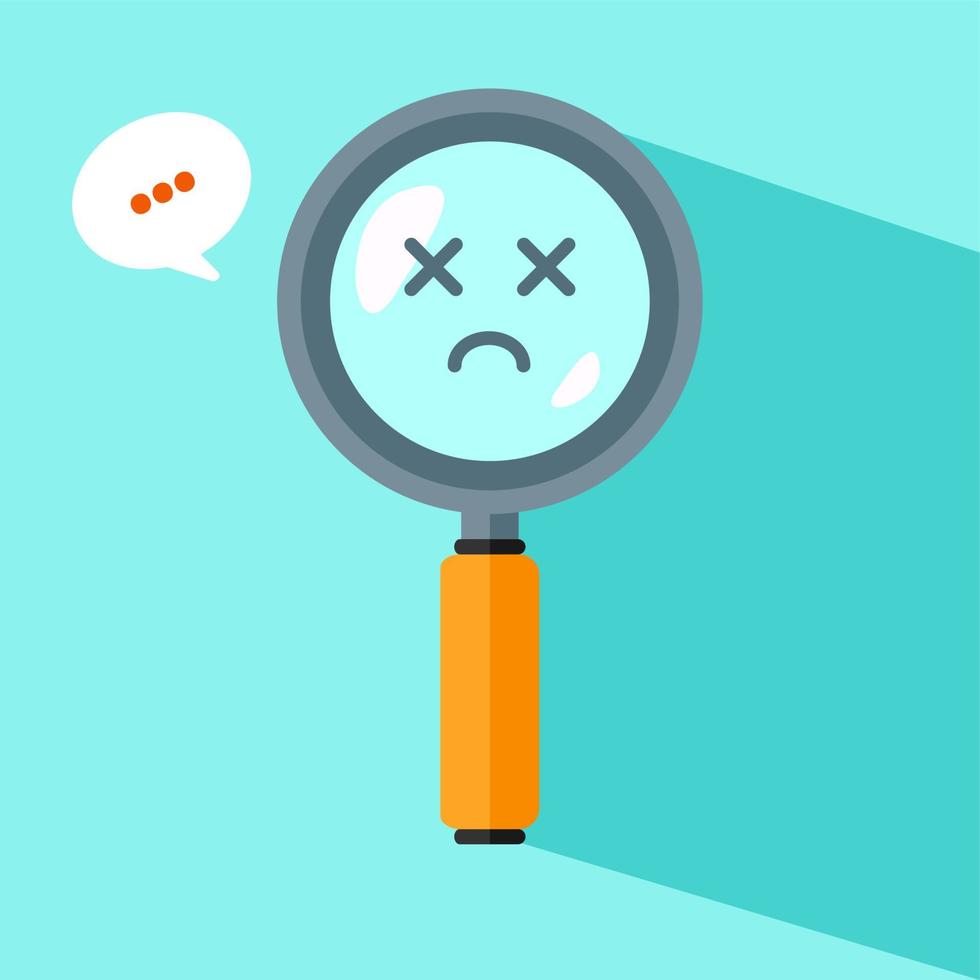 Cute Magnifying Glass Vector Icon Illustration. Searching Items with Smile Face In Magnifying Glass White Isolated. Flat Cartoon Style Suitable for Web Landing Page, Banner, Flyer, Background