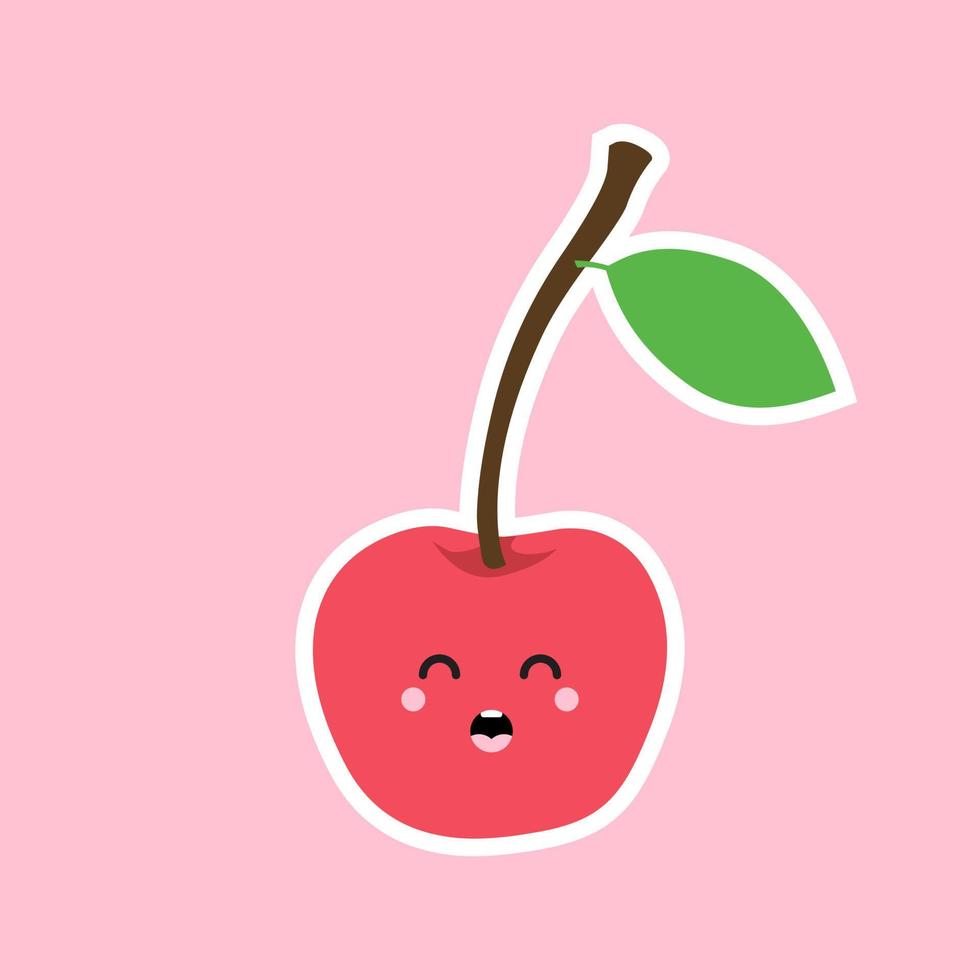 icono de vector de cereza kawaii. Ilustración de bayas jugosas aislado sobre fondo de color. cerezas fruta estilizado moderno diseño plano de moda, signo simple, logotipo. sombra de textura de ruido. comida organica vegetariana